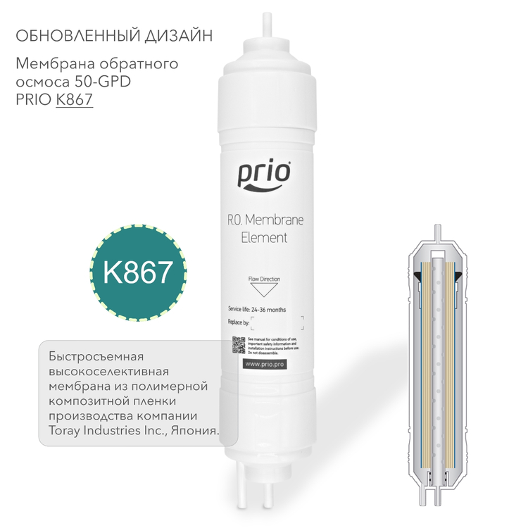 Prio Новая Вода K867  - мембрана обратного осмоса  для систем Expert Osmos, Praktic Osmos, фото 